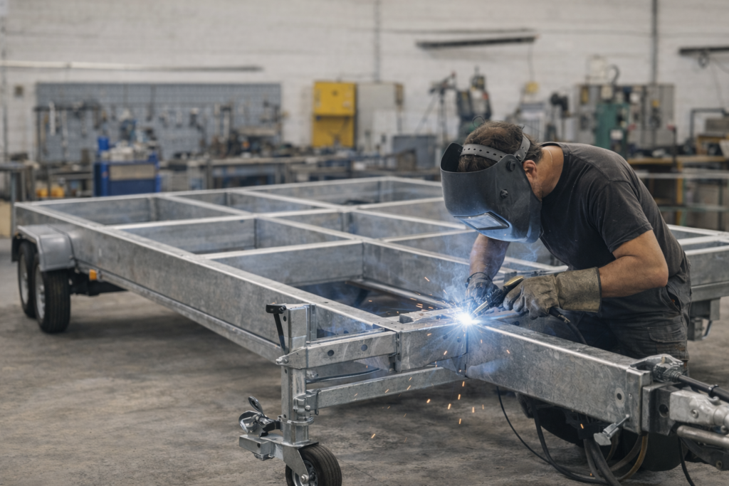 Técnico soldando en taller de Remolques de Celis